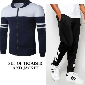 Blue and white with Black Track suit
